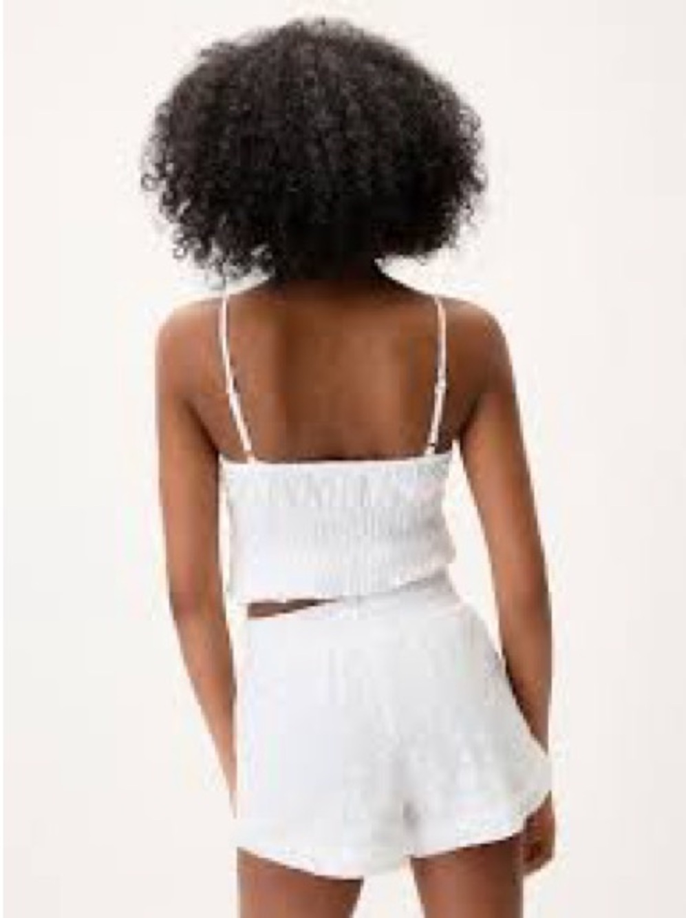 Simon White Ribbed Spaghetti-Strap Crop Top & Shorts Set cotton